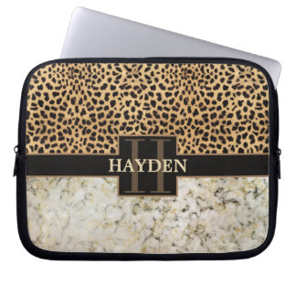 Leopard Spot Marble Monogram Laptop Sleeve