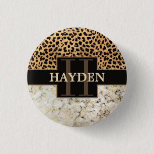 Leopard Spot Marble Monogram Name 3 Cm Round Badge