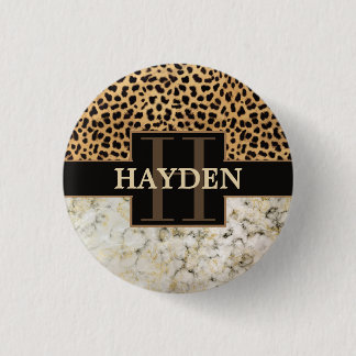 Leopard Spot Marble Monogram Name 3 Cm Round Badge