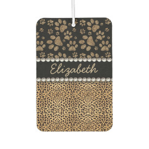 Leopard Spot Paw Prints Rhinestone PHOTO PRINT Car Air Freshener