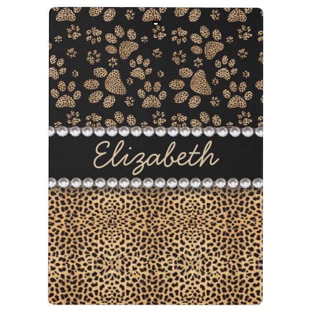 Leopard Spot Paw Prints Rhinestone PHOTO PRINT Clipboard (Back)