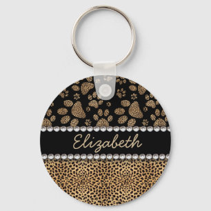 Leopard Spot Paw Prints Rhinestone PHOTO PRINT Key Ring