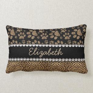 Leopard Spot Paw Prints Rhinestone PHOTO PRINT Lumbar Cushion