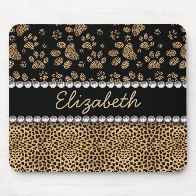 Leopard Spot Paw Prints Rhinestone PHOTO PRINT Mouse Mat (Front)