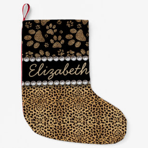 Leopard Spot Paw Prints Rhinestone PHOTO PRINT Small Christmas Stocking