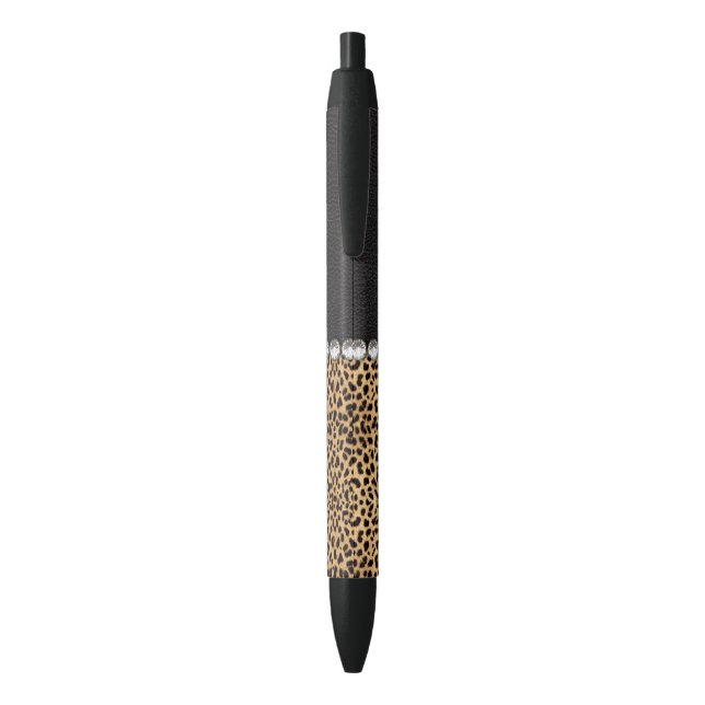 Leopard Spot Rhinestone Diamonds Black Ink Pen (Back (Vertical))