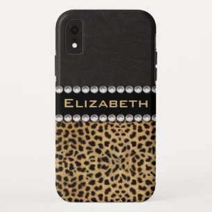 Leopard Spot Rhinestone Diamonds Monogram PHOTO iPhone XR Case