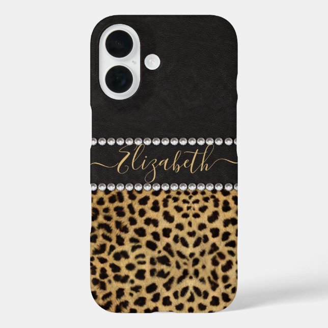 Leopard Spot Rhinestone Diamonds Monogram PHOTO Case-Mate iPhone Case (Back)