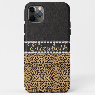 Leopard Spot Rhinestone Diamonds Monogram PHOTO iPhone 11 Pro Max Case