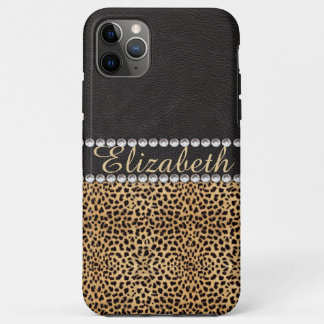 Leopard Spot Rhinestone Diamonds Monogram PHOTO iPhone 11 Pro Max Case