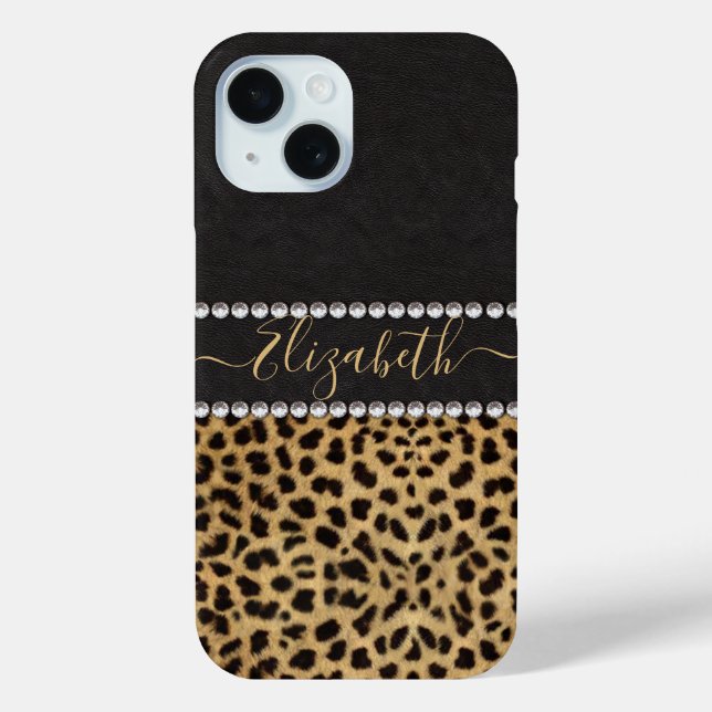 Leopard Spot Rhinestone Diamonds Monogram PHOTO Case-Mate iPhone Case (Back)