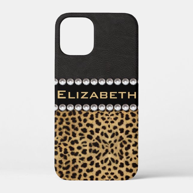 Leopard Spot Rhinestone Diamonds Monogram PHOTO Case-Mate iPhone Case (Back)