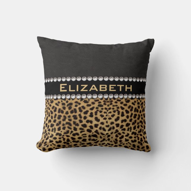 Leopard Spot Rhinestone Diamonds Monogram PHOTO Cushion (Front)