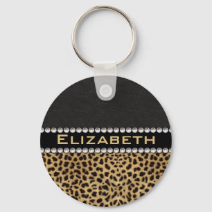 Leopard Spot Rhinestone Diamonds Monogram PHOTO Key Ring