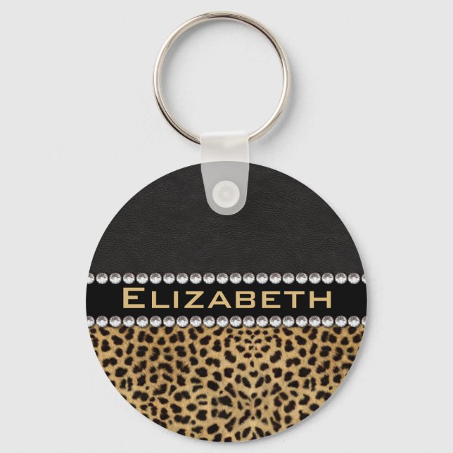 Leopard Spot Rhinestone Diamonds Monogram PHOTO Key Ring (Front)