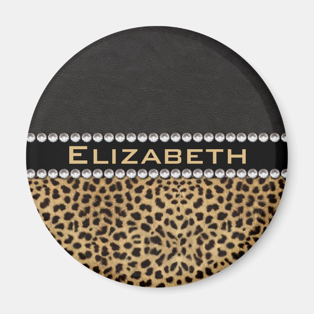 Leopard Spot Rhinestone Diamonds Monogram PHOTO Magnet (Front)
