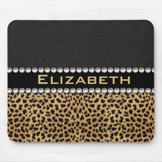 Leopard Spot Rhinestone Diamonds Monogram PHOTO Mouse Mat (Front)
