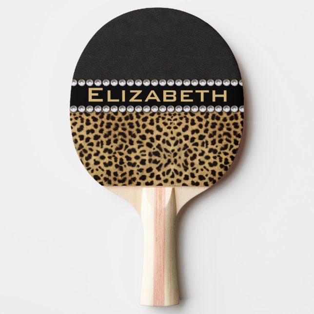 Leopard Spot Rhinestone Diamonds Monogram PHOTO Ping Pong Paddle (Front)