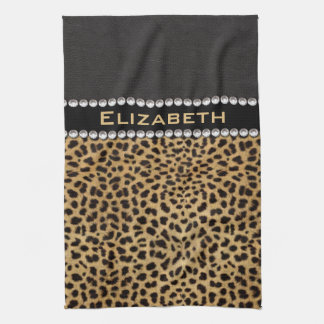 Leopard Spot Rhinestone Diamonds Monogram PHOTO Tea Towel
