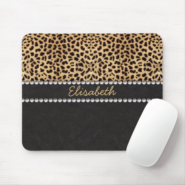 Leopard Spot Rhinestone Diamonds Personalise Mouse Mat (With Mouse)