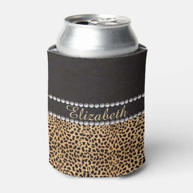 Leopard Spot Rhinestone Diamonds Personalised Can Cooler (Can Front)