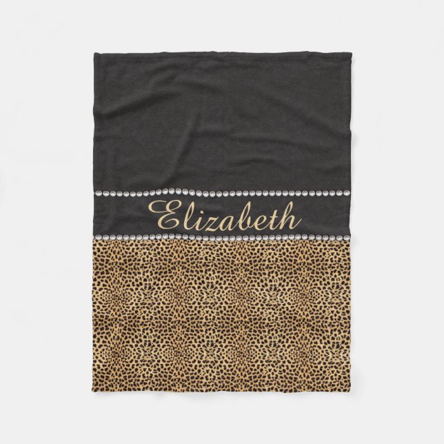 Leopard Spot Rhinestone Diamonds Personalised Fleece Blanket (Front)