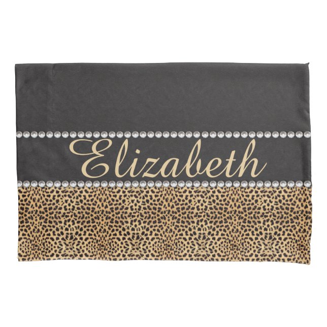 Leopard Spot Rhinestone Diamonds Personalised Pillowcase (Front)