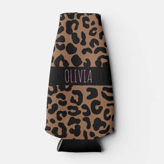 Leopard Spot Skin Print Personalised Bottle Cooler (Front)