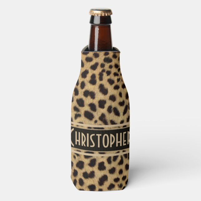 Leopard Spot Skin Print Personalised Bottle Cooler (Bottle Front)