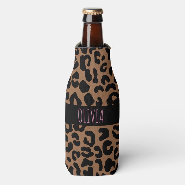 Leopard Spot Skin Print Personalised Bottle Cooler (Bottle Front)