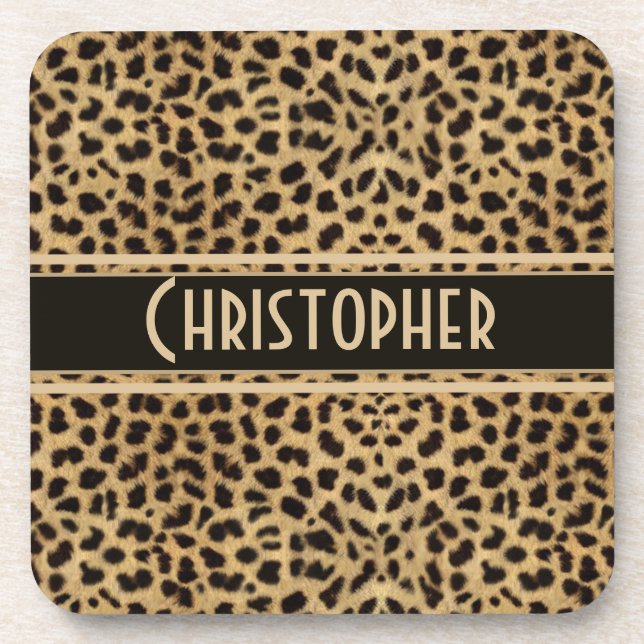 Leopard Spot Skin Print Personalised Coaster (Front)