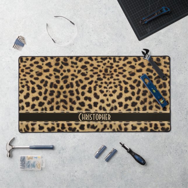Leopard Spot Skin Print Personalised Desk Mat (Workstation)