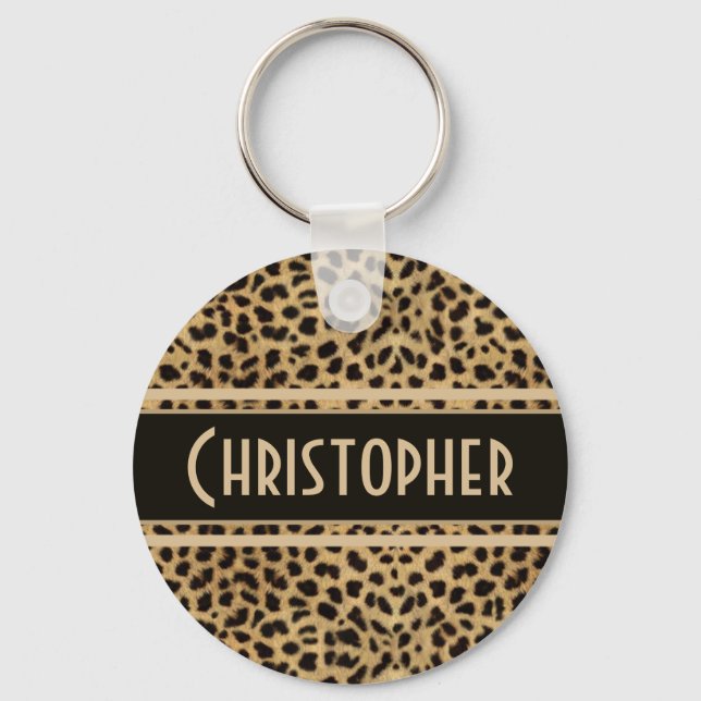 Leopard Spot Skin Print Personalised Key Ring (Front)