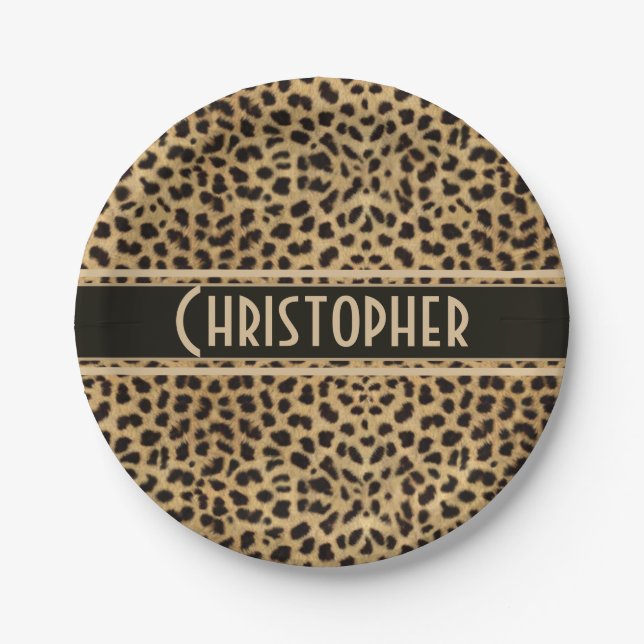 Leopard Spot Skin Print Personalised Paper Plate (Front)