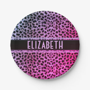 Leopard Spot Skin Print Personalised   Pink Paper Plate