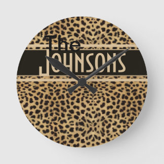 Leopard Spot Skin Print Personalised Round Clock