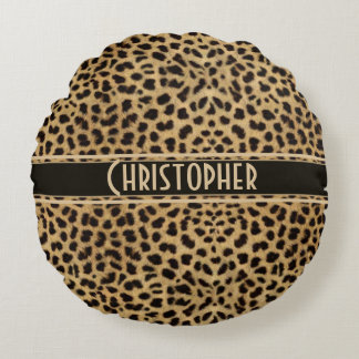 Leopard Spot Skin Print Personalised Round Cushion