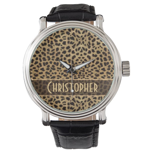Leopard Spot Skin Print Personalised Watch (Front)