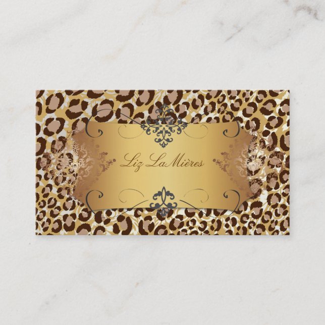 Leopard spots aux naturelle + dash of damask business card (Front)