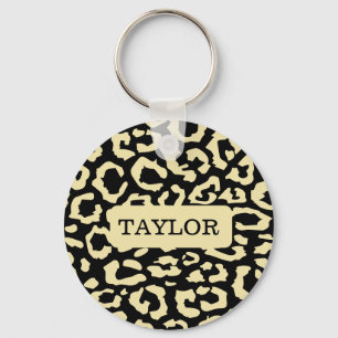 Leopard Spots Black And Gold Animal Print Pattern Key Ring