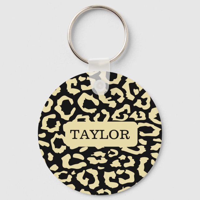 Leopard Spots Black And Gold Animal Print Pattern Key Ring (Front)