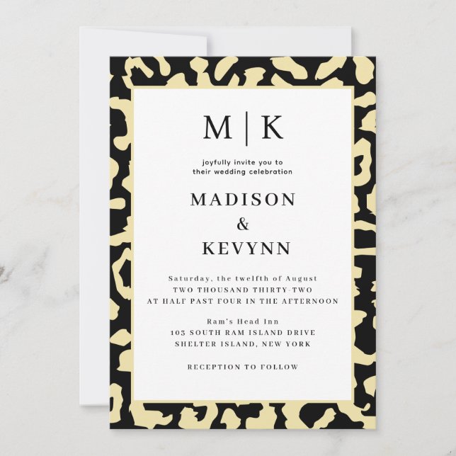 Leopard Spots Black And Gold Wedding Invitation (Front)