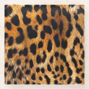 Leopard Spots Black Brown Wild Animal Fine Art Glass Coaster