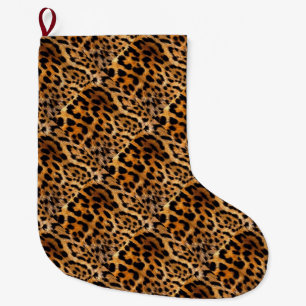 Leopard Spots Black Brown Wild Animal Fine Art Large Christmas Stocking