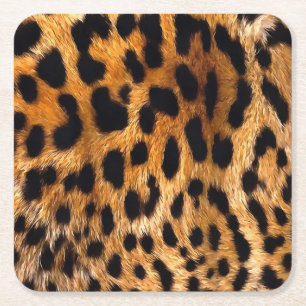 Leopard Spots Black Brown Wild Animal Fine Art Square Paper Coaster