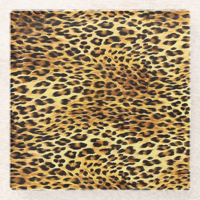 Leopard Spots Camouflage Pattern Painting Glass Coaster (Front)