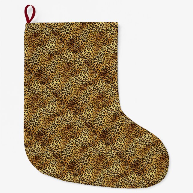 Leopard Spots Camouflage Pattern Painting Large Christmas Stocking (Front)
