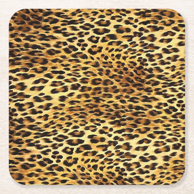 Leopard Spots Camouflage Pattern Painting Square Paper Coaster (Front)