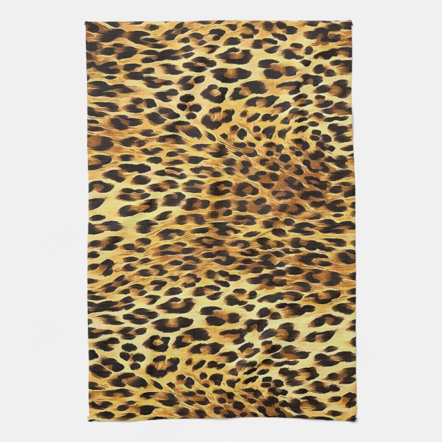 Leopard Spots Camouflage Pattern Painting Tea Towel (Vertical)
