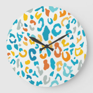 Leopard Spots: Colourful Vintage Texture. Large Clock